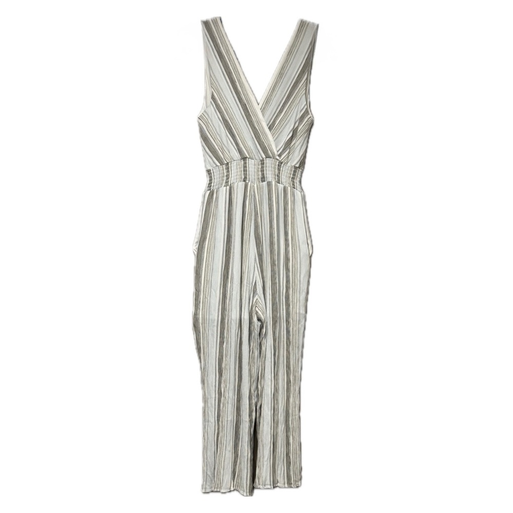 IN San Francisco Striped Wide Leg Jumpsuit - Size M - Boho V-Neck with Pockets